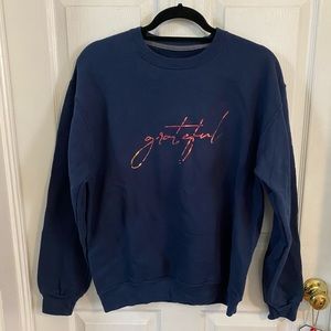 NEW HANDMADE Cozy “grateful” sz M navy sweatshirt